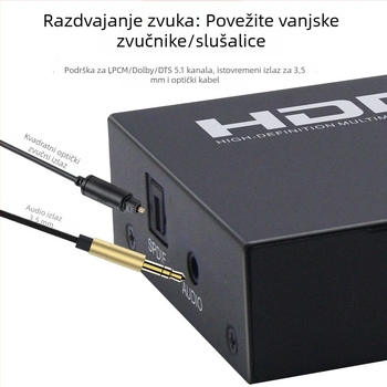 HDMI matrica 2x4 s audio izlaznim prekidačem, 4K@60Hz, prekidač/raspoređivač, uključuje daljinski upravljač