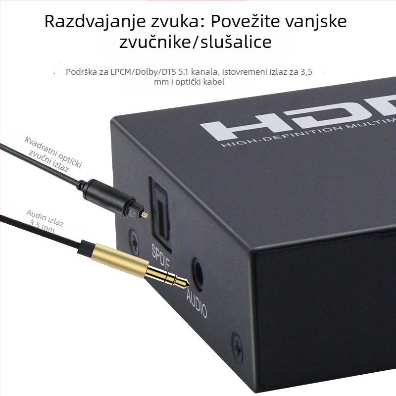 HDMI matrica 2x4 s audio izlaznim prekidačem, 4K@60Hz, prekidač/raspoređivač, uključuje daljinski upravljač