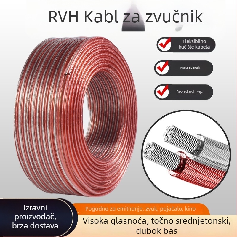 Audiophile kabel za zvučnike – 150-žilni OFC bakreni vodič, PVC kućište, prozirni zlatno-srebrni vodiči, za pojačalo i zvučnike, certificirano prema Nacionalnom standardu