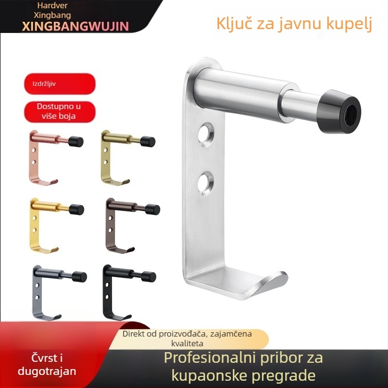 Vješalica za gornji dio vrata za javne toalete s opružnim amortizerom — Model 304, aluminijska legura, površinska obrada oksidacijom