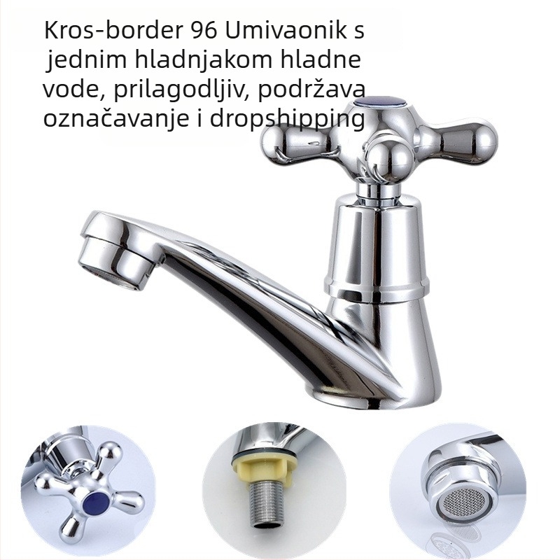 Slavina za umivaonik, ispod ploče, jednosmjerni hladna voda, bakrena legura, keramički jezgrasti ventil, model 011, elektroplatirano završno