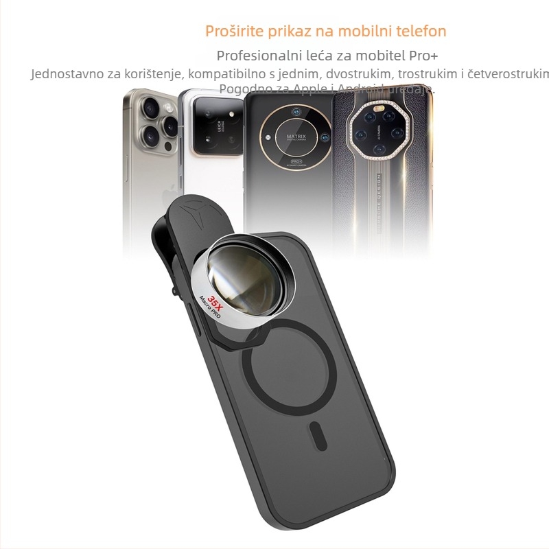 Makro objektiv za pametni telefon - 35× povećanje, velik promjer, 5 elemenata u 5 grupa, univerzalna kompatibilnost sa pametnim telefonima
