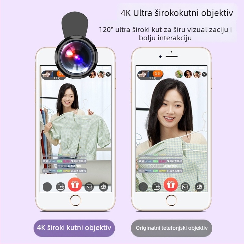 Objektiv za mobitel za prijenos uživo – 2-u-1 makro i široki kut, HD, kompatibilan s PICKOGEN