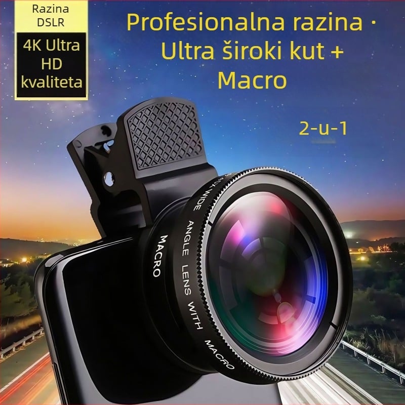 0,45x ultrawide objektiv za telefone – makro, clip-on universal, 2-u-1