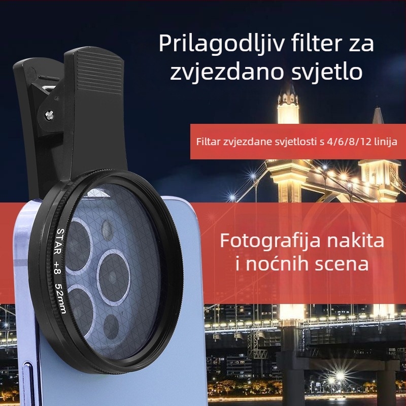 DM-08 Filter s lećom za mobitel – zvjezdano svjetlo, noćni snimak, promjer 52 mm, duljina 8,5, težina 30 g