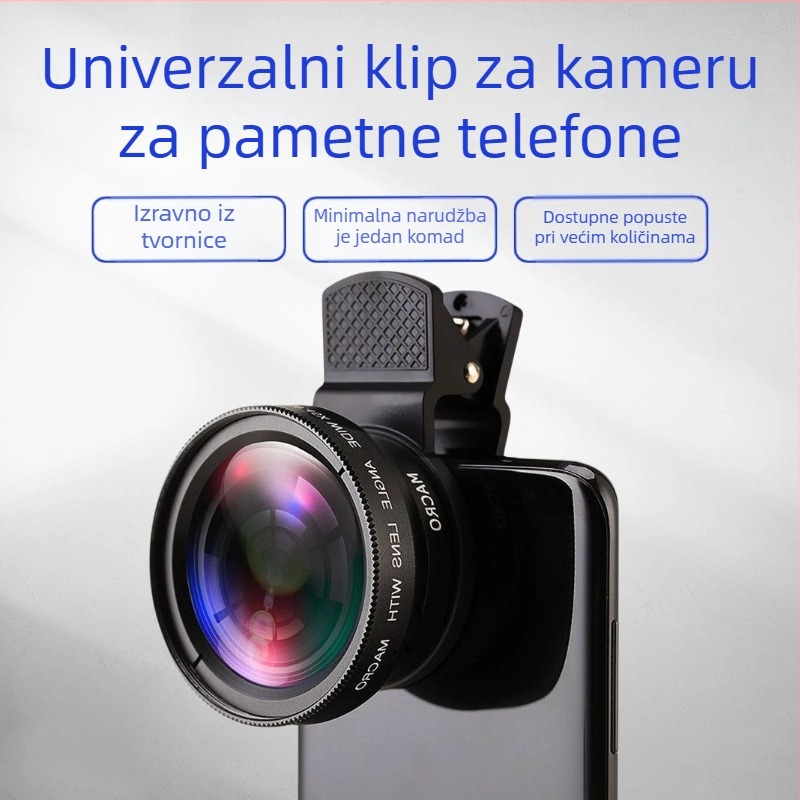 Telefonska leća 2-u-1 s klipom: 37 mm navoj, 0.45x široki kut, UV filtr, makro