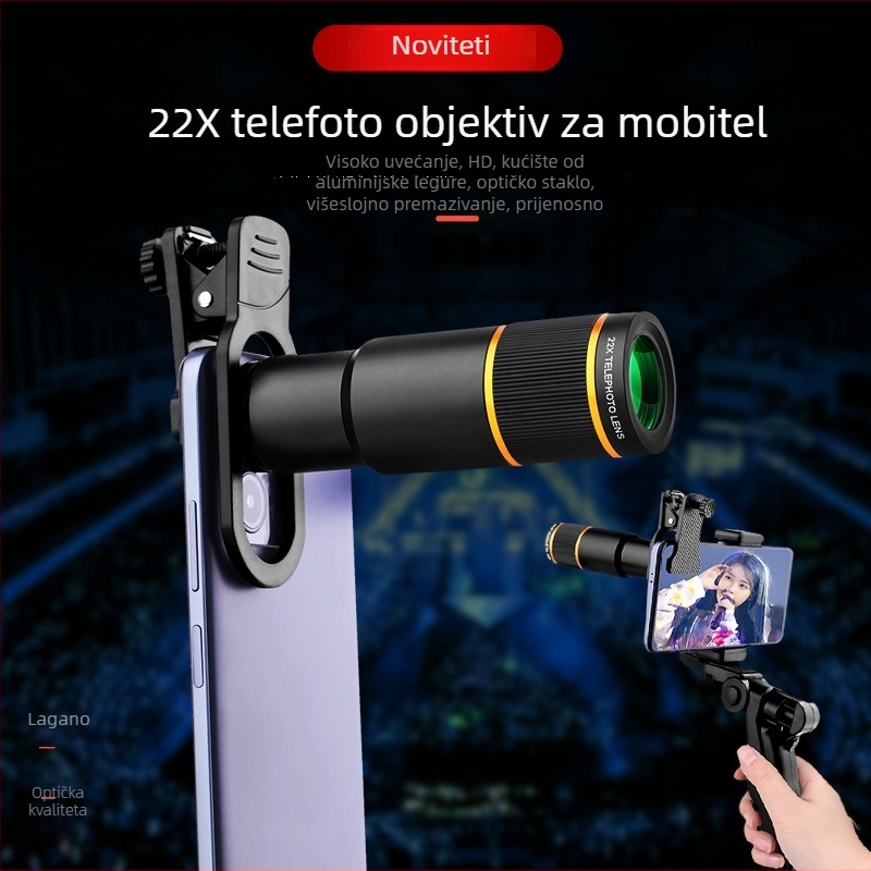 Vanjski teleobjektiv za mobitel – 22x uvećanje, HD kvaliteta, za snimanje na koncertima