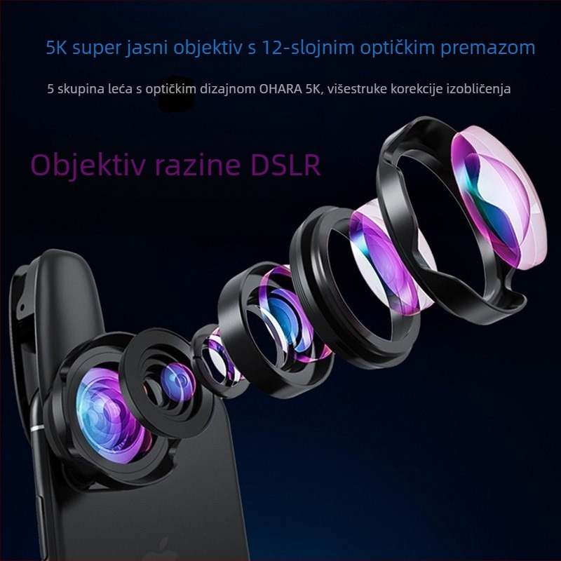 Vanjska HD leća za kameru mobitela, bez iskrivljenja, širokokutna i makro 2-u-1, CPL kompatibilan, model 6131A4