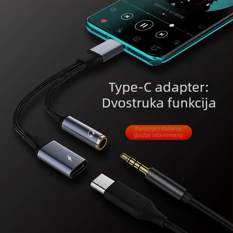 Audio adapter 3,5 mm na Type-C s napajanjem, 2-u-1 pretvarač slušalica, kompatibilan s Apple, Huawei, Xiaomi, Samsung, Oppo i Vivo