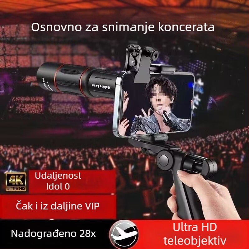 Desnai mobilni teleobjektiv s 28× zumom za snimanje koncerata i festivala — HD kamera