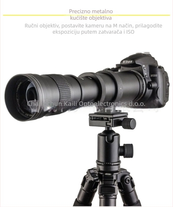 Kelda 420-800mm F/8.3-16 Zoom teleobjektiv za astronomiju — ručno fokusiranje; 2 skupine po 4 elementi; filter Ø67mm; najbliža točka fokusa 1,5 m