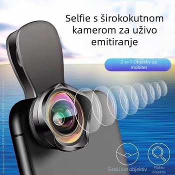 Objektiv za pametni telefon 4K/5K, širokokutni + makro, za live streaming, akrilni objektiv