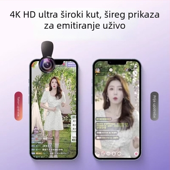 Objektiv za pametni telefon 4K/5K, širokokutni + makro, za live streaming, akrilni objektiv