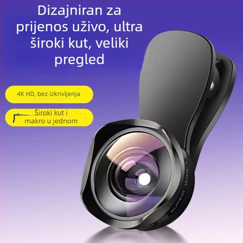 Objektiv za pametni telefon 4K/5K, širokokutni + makro, za live streaming, akrilni objektiv