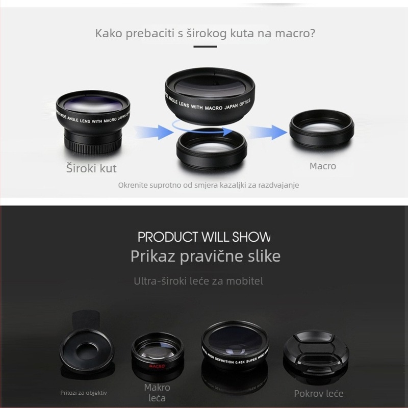 Foresee 0.45x dvostruki mobilni objektiv: ultrawide i makro — univerzalna kompatibilnost sa svim modelima, vanjski dodatak visoke definicije
