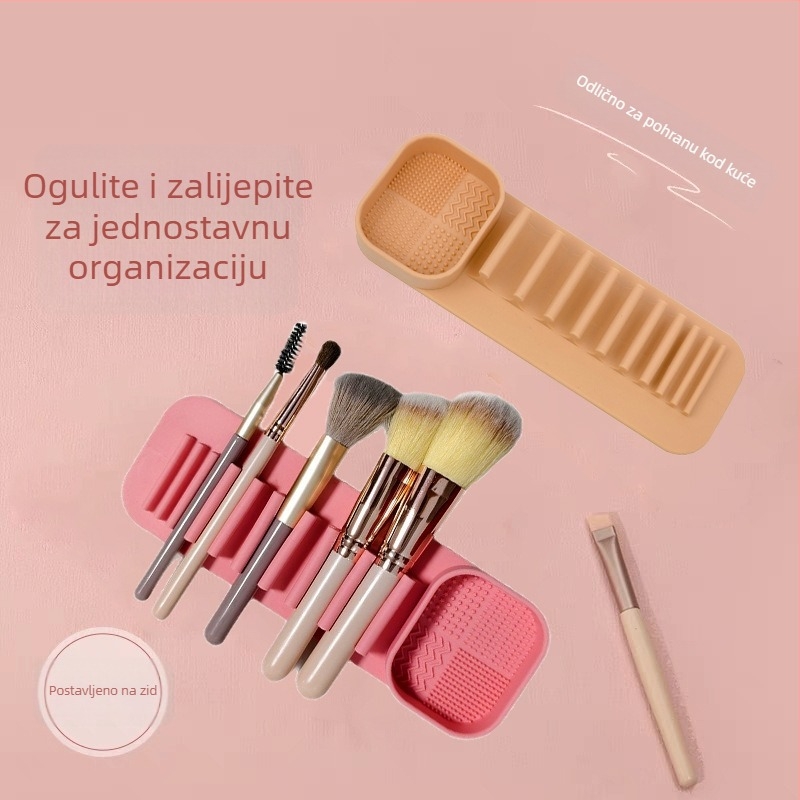 Duoxin silikonski držač za četkice za šminku, zidni s usisnim držanjem – višenamjenski za pranje i sušenje, automatska adsorpcija