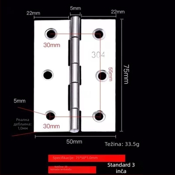Zas z nehrđajućeg čelika za kućna drvena vrata – tih rad, model: Hinge, površina: žičano brušena