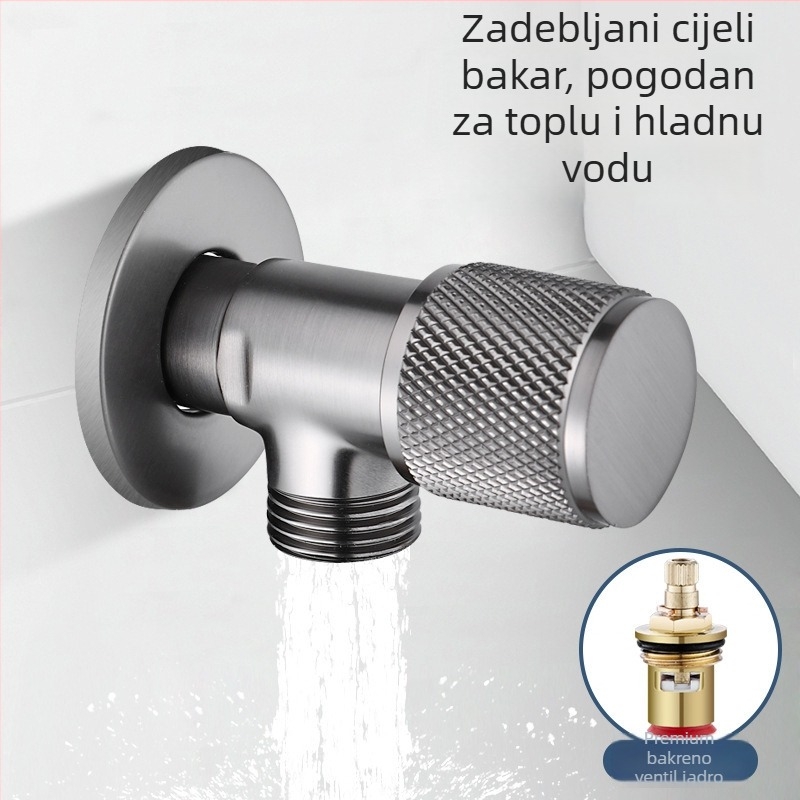 Kutni ventil s ulazom i izlazom, bakrenog materijala, ugradbeni, radni tlak 1.0, unutarnji promjer standardni, pogodan za kuhinju, WC i tuš.