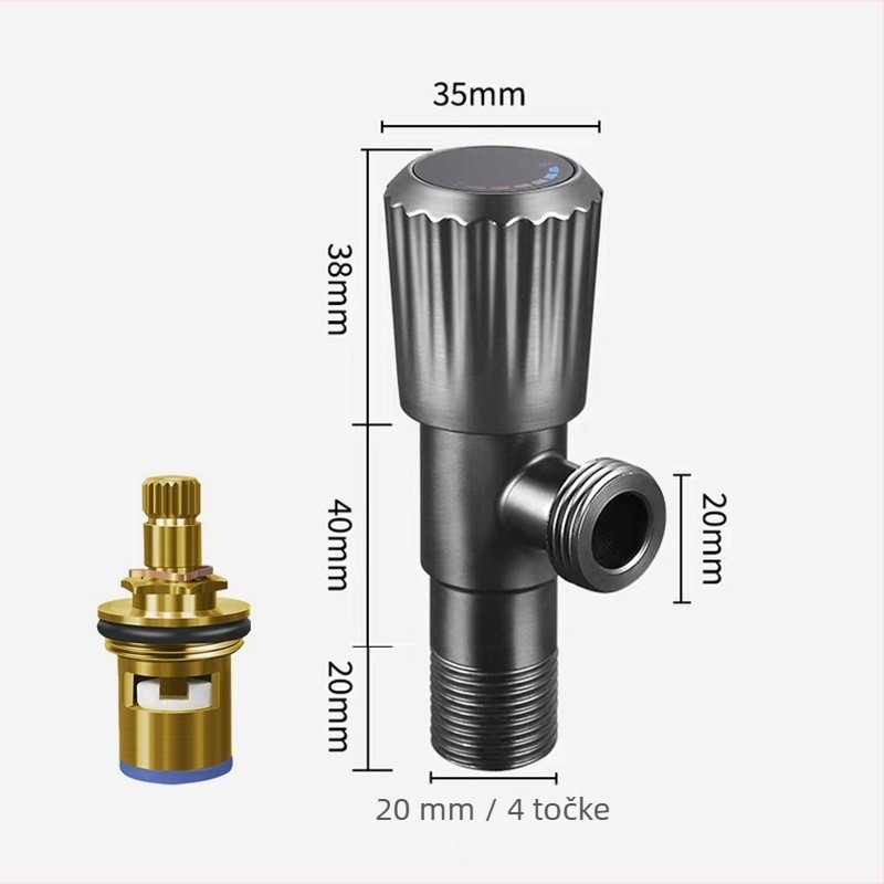 Kutni ventil s ulazom i izlazom, bakrenog materijala, ugradbeni, radni tlak 1.0, unutarnji promjer standardni, pogodan za kuhinju, WC i tuš.