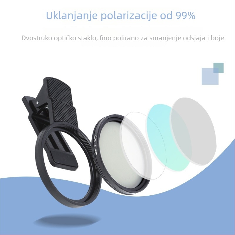 Polarizacijski filter CPL neutralan za mobilni telefon – staklena leća, aluminijski okvir, univerzalna kompatibilnost