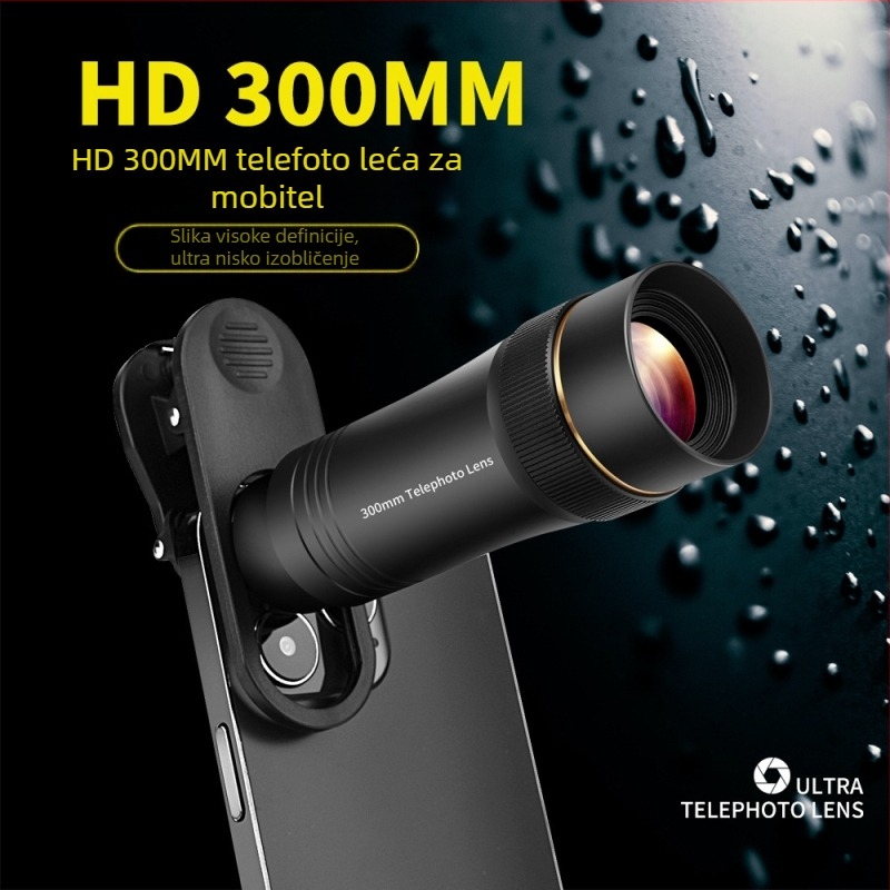 Teleobjektiv za mobitel 300 mm, TL300, JM, aluminijska legura i optičko staklo, univerzalna kompatibilnost s mobitelima