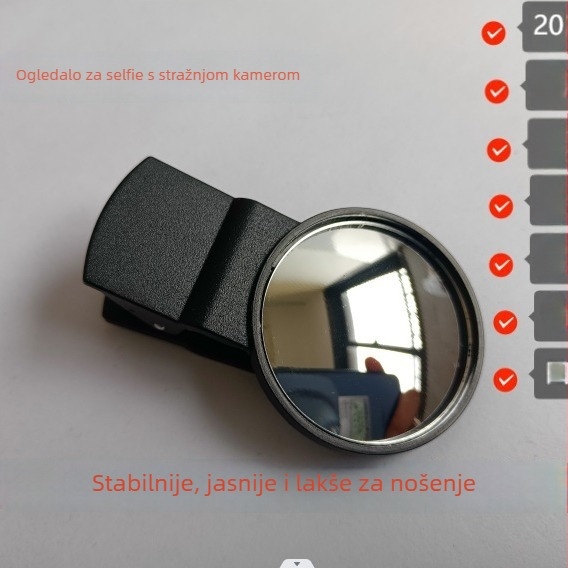 Univerzalni clip-on objektiv za telefone i tablete – stražnja leća, ogledalo za šminkanje za selfie, HD široki kut, kompaktan i prenosiv