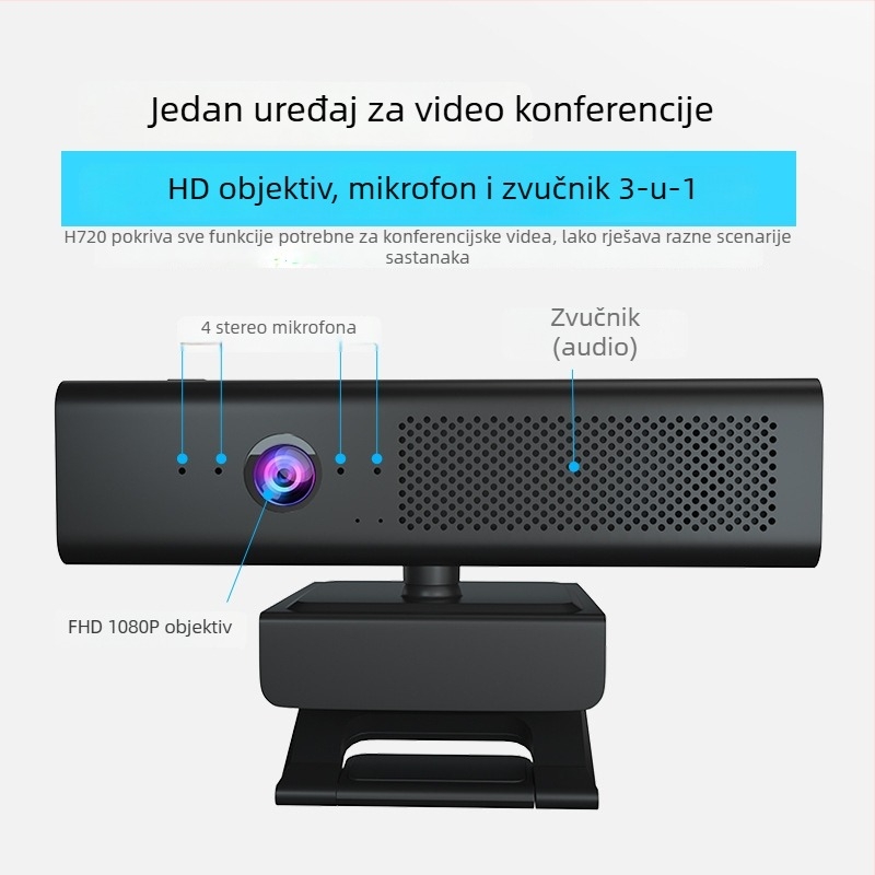 USB webkamera s ugrađenim mikrofonom i zvučnikom, 1080p, 30FPS, USB 2.0, fiksno fokusiranje, Windows/Mac, 1.7 m kabel, model H720C