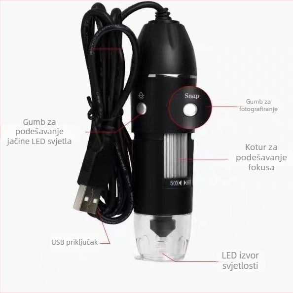 Prijenosni digitalni mikroskop za znanost i obrazovanje, 1000x povećanje, LED rasvjeta, kamera (Brand: cz; Opseg primjene: znanost i obrazovanje; Povećanje: 1000x)