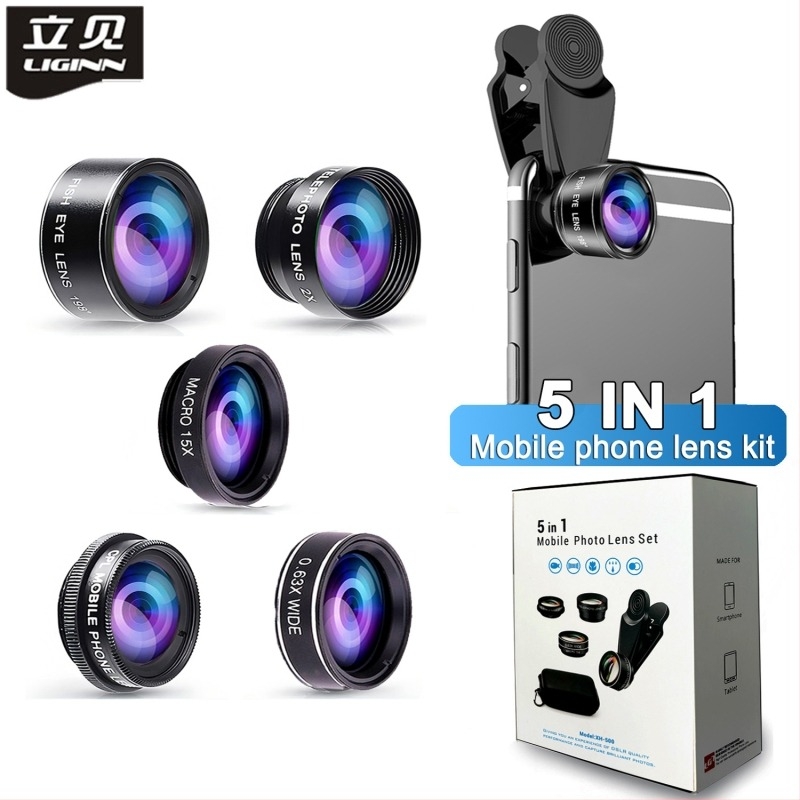 LIGINN Xh-500 Pet-in-One vanjski set objektiva za pametne telefone sa širokokutnim, makro, riblje oko, CPL; kompatibilno s iPhone, Samsung, Huawei, Xiaomi, OPPO i većina pametnih telefona
