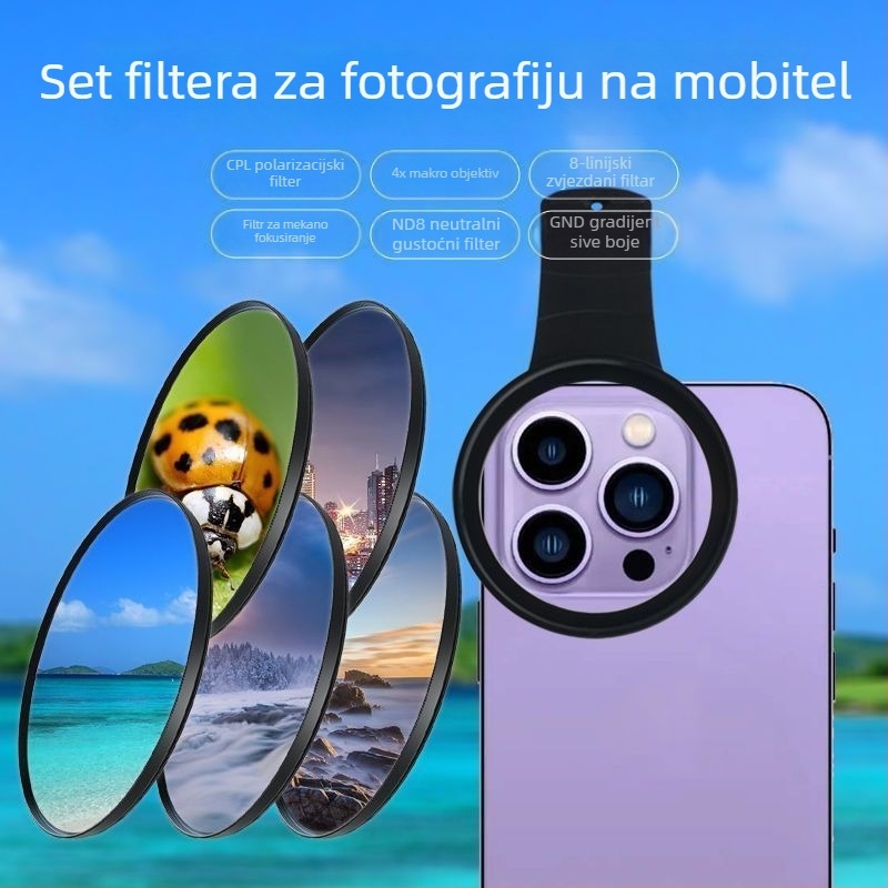 Set filtara za mobitel s CPL polarizatorom, ND filtrom, klips dizajnom, 8-slojnom premazom