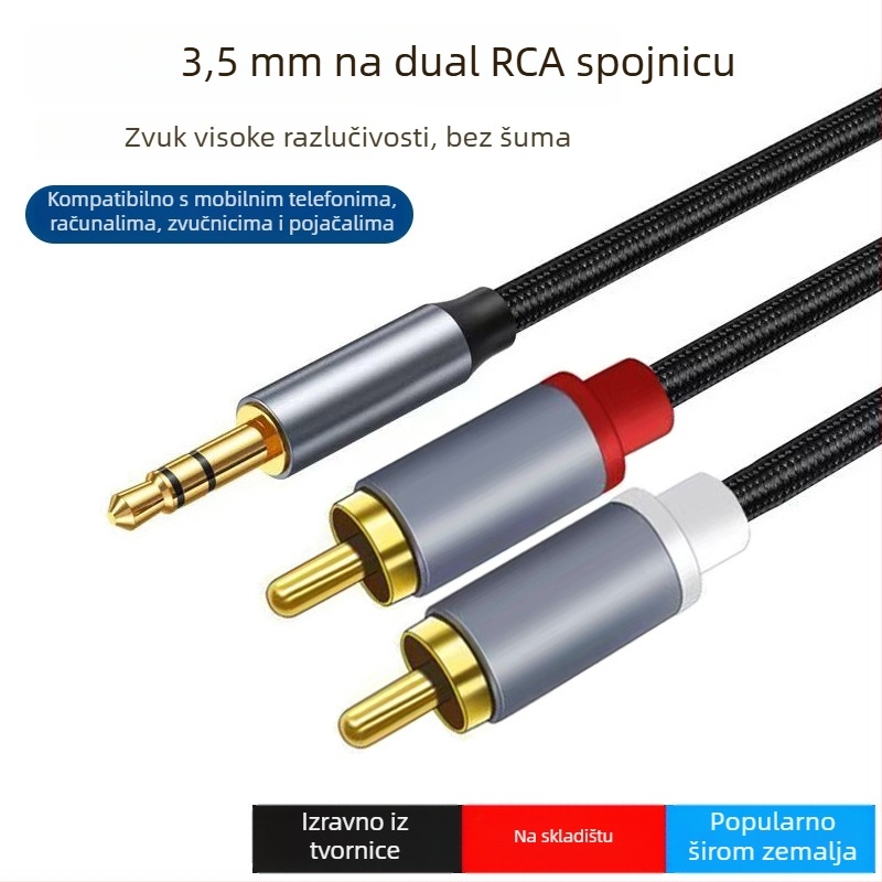 Kabel 3,5 mm za dualni RCA, stereo, bakren vodič s pozlaćenim premazom