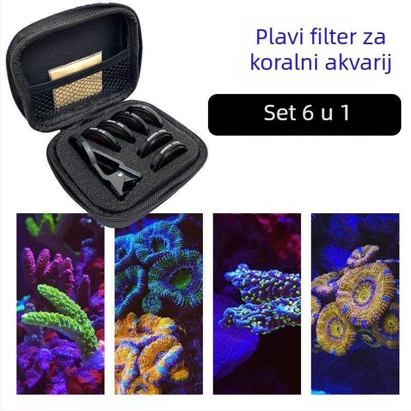 SINISI F-SH06 Koralni filter za reef akvarij i fotografiju mobitelom – 6-u-1 set, kompatibilan s većinom pametnih telefona