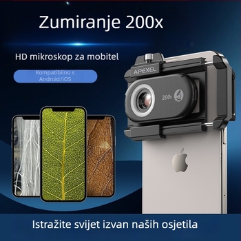 APEXEL APL-MS200 prenosni mikroskop za pametni telefon s CPL filtrom, povećanje 100x/150x/200x