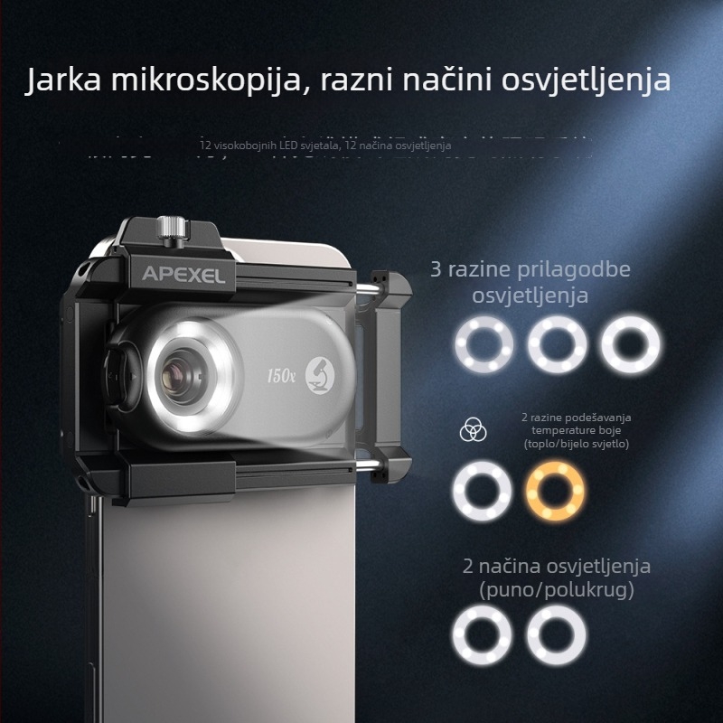 APEXEL APL-MS200 prenosni mikroskop za pametni telefon s CPL filtrom, povećanje 100x/150x/200x