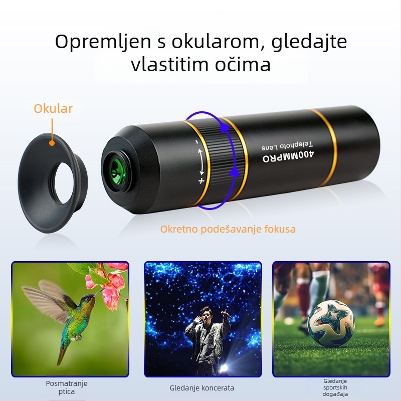 Vanjski teleobjektiv za mobilne telefone, profesionalno snimanje, univerzalna kompatibilnost, model 1