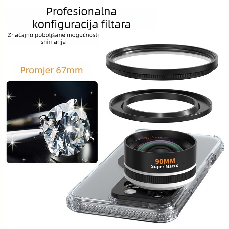 FST Makro leća za mobilni telefon – 90 mm žarišna duljina, 67 mm navoj filtra, kompatibilan s 95% modela mobitela