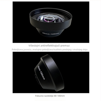 Smartphone macro leća 80–100 mm, za snimanje insekata, cvijeća i nakita, navoj filtra 52 mm