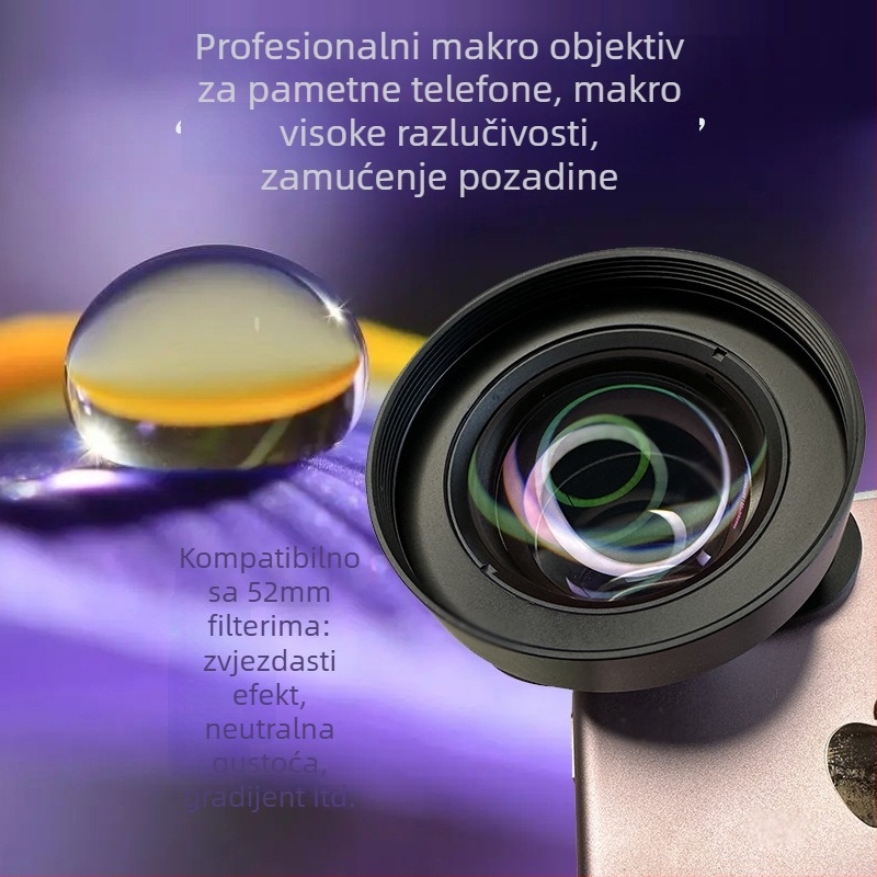 Smartphone macro leća 80–100 mm, za snimanje insekata, cvijeća i nakita, navoj filtra 52 mm