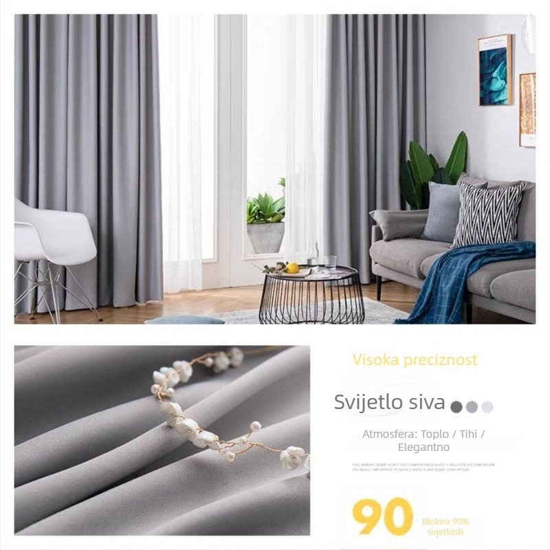 Plisirane poliester zavjese za blackout sa visokim zatamnjenjem 70-90%, moderni minimalistički stil, pogodné za različite vrste prozora