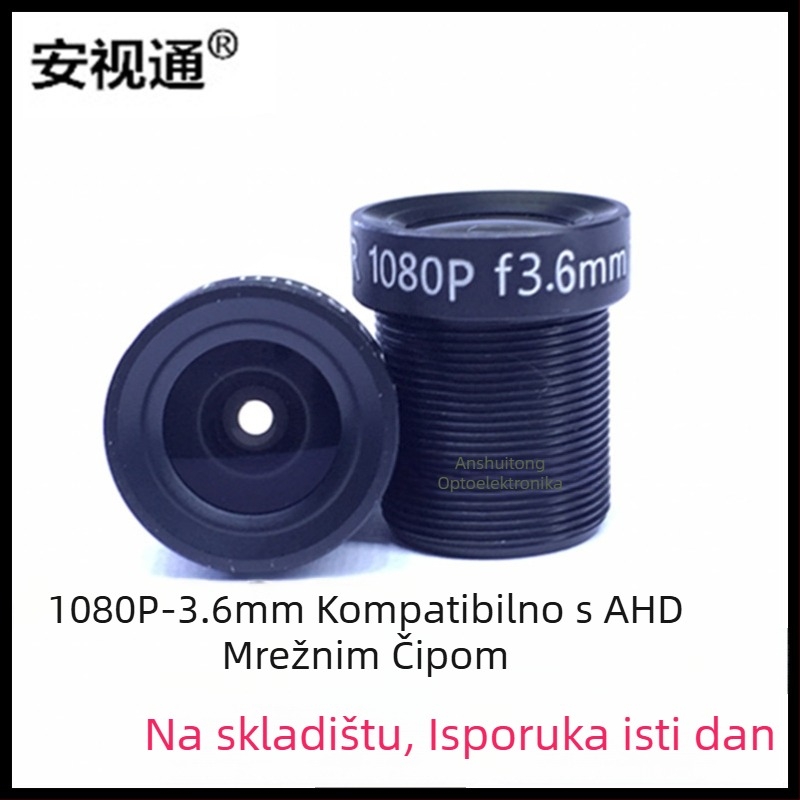 Anshitong objektiv za nadzor – 3.6 mm žarišna duljina, otvor blende F2.0, kut gledanja 90°, najbliža oštrina 0.2 m, navoj M12×0.5