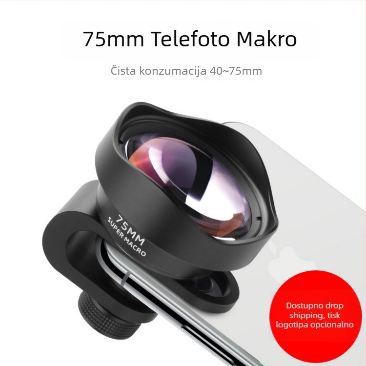 pholes 8195 Vanjski makro objektiv za pametni telefon, 75 mm, makro i teleobjektiv za fotografiranje insekata, cvijeća i nakita