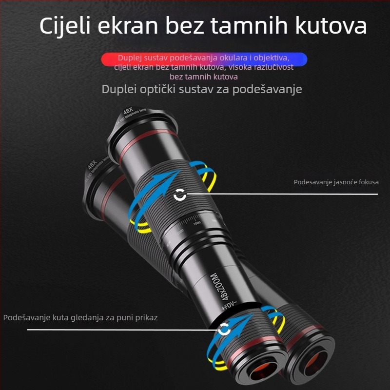 Vanjski teleobjektiv za mobitel, model W48, metalni teleskopni objektiv, univerzalna kompatibilnost za pametne telefone