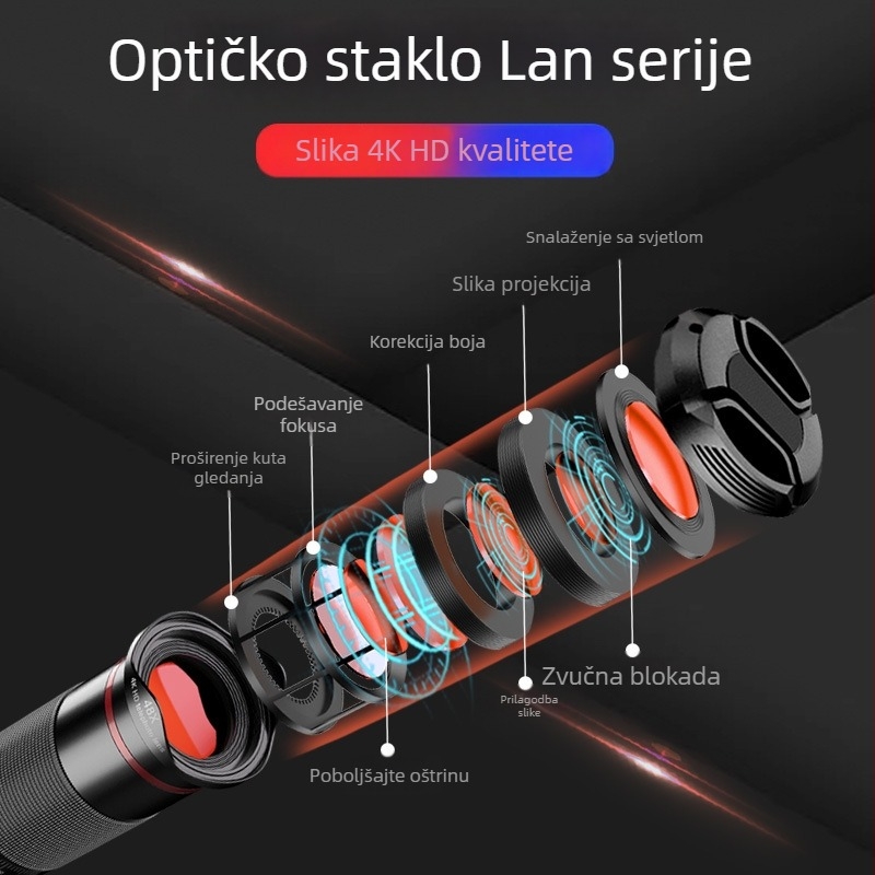Vanjski teleobjektiv za mobitel, model W48, metalni teleskopni objektiv, univerzalna kompatibilnost za pametne telefone