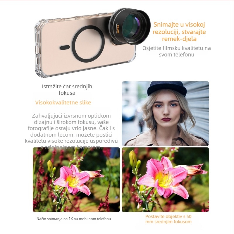 Telekonverter za mobitel s 3.0x povećanjem za portretne fotografije; srednja žarišna duljina za fotografije s zamućenjem pozadine; kompatibilno s Apple, Huawei, Samsung, vivo/Xiaomi.