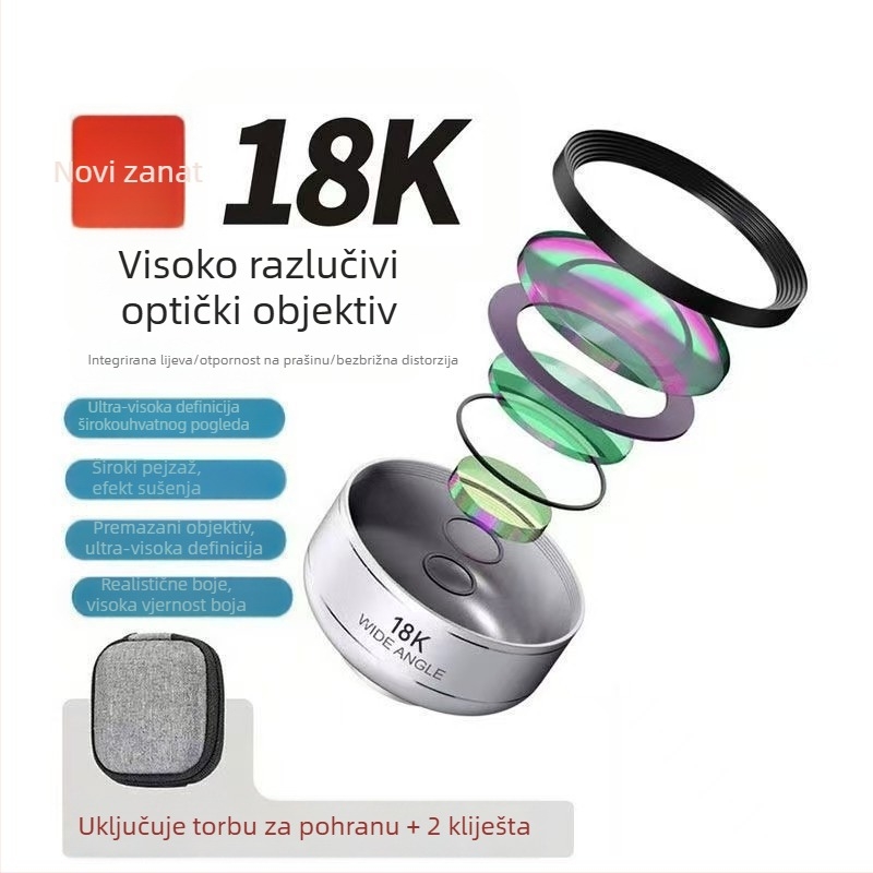 Ultra-čisti širokokutni objektiv 36K18K10K za mobitel, za snimanje i prijenos uživo, vanjska selfie kamera, univerzalno. Model: K-10; Brend: Other; Univerzalna kompatibilnost; Ovlaštena privatna robna marka: Da