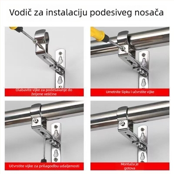 Univerzalni nosač za zavjesu za šipku, zidni prilagodljivi nosač, nehrđajući čelik, multfunkcionalni dodatak za zavjese, moderan minimalistički stil