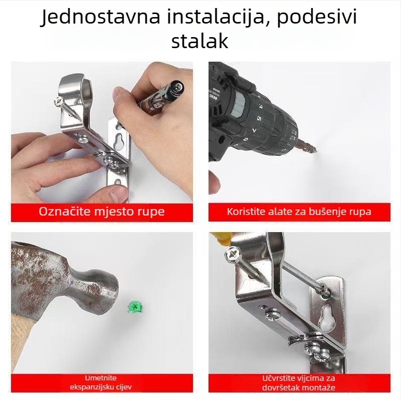 Univerzalni nosač za zavjesu za šipku, zidni prilagodljivi nosač, nehrđajući čelik, multfunkcionalni dodatak za zavjese, moderan minimalistički stil