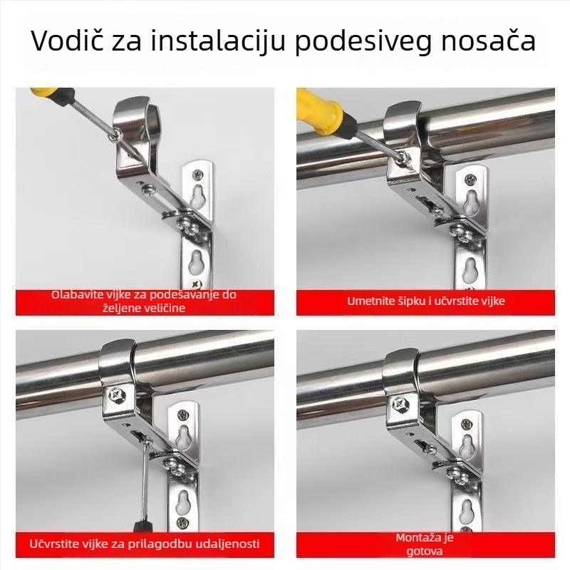 Univerzalni nosač za zavjesu za šipku, zidni prilagodljivi nosač, nehrđajući čelik, multfunkcionalni dodatak za zavjese, moderan minimalistički stil