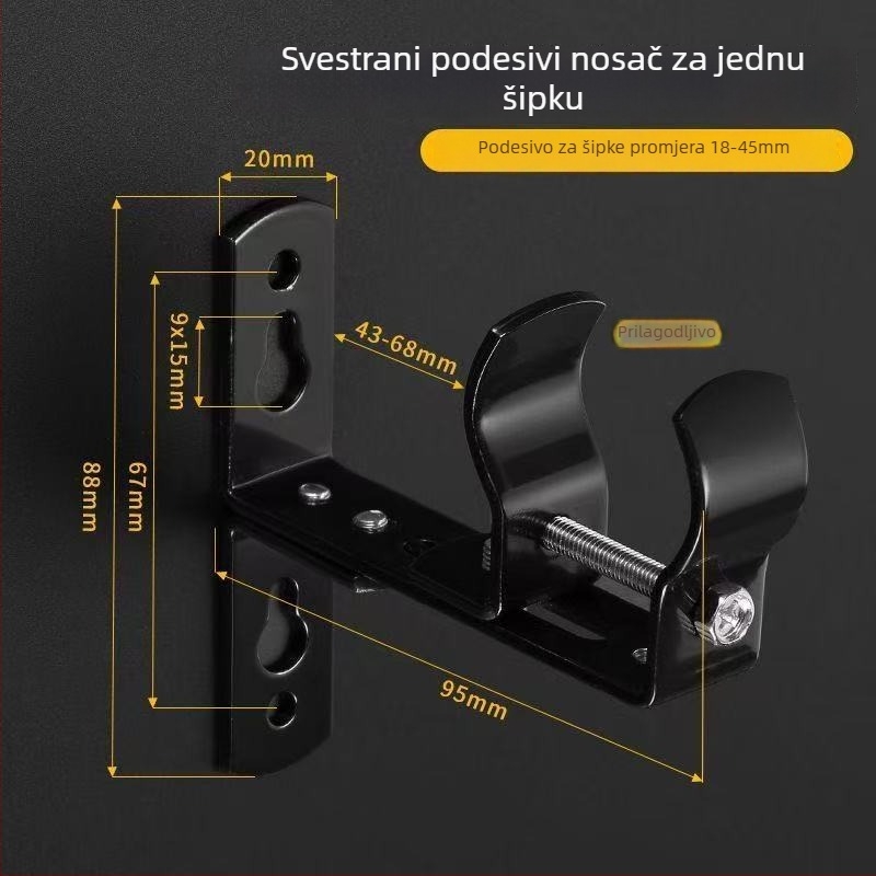 Univerzalni nosač za zavjesu za šipku, zidni prilagodljivi nosač, nehrđajući čelik, multfunkcionalni dodatak za zavjese, moderan minimalistički stil