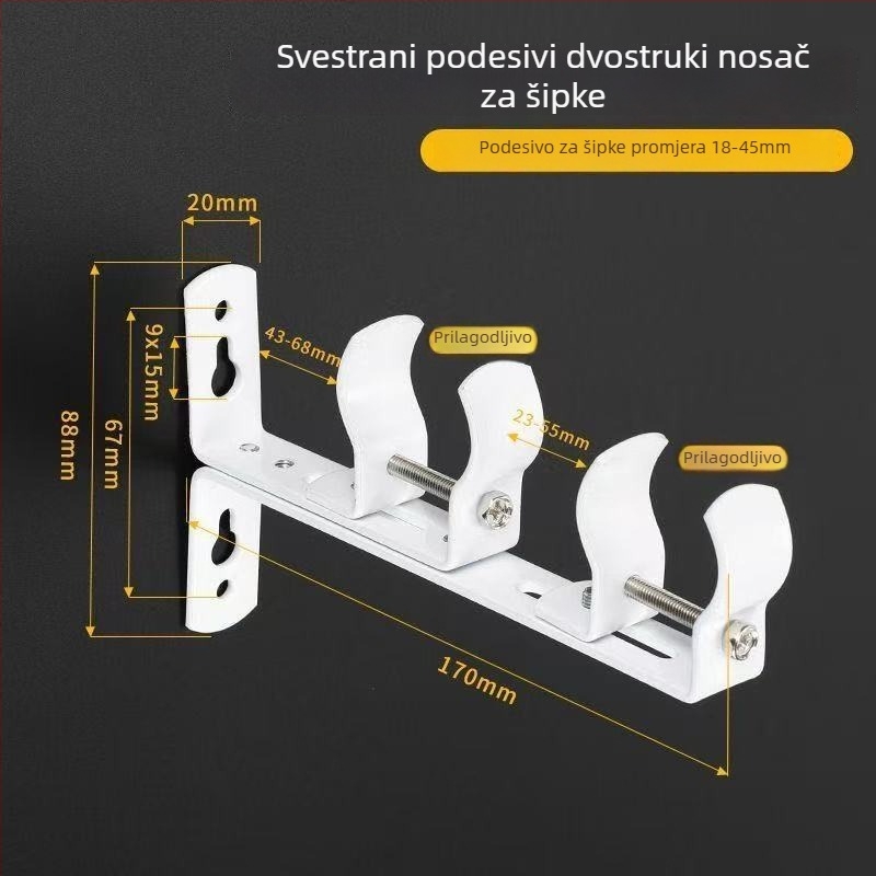 Univerzalni nosač za zavjesu za šipku, zidni prilagodljivi nosač, nehrđajući čelik, multfunkcionalni dodatak za zavjese, moderan minimalistički stil